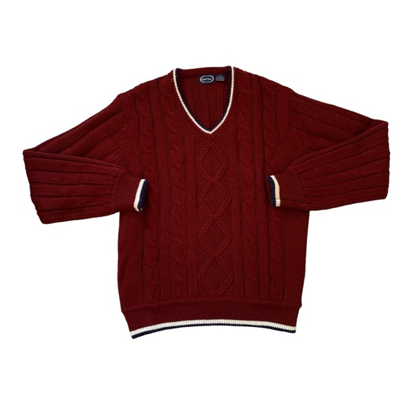 VTG Varsity cableknit sweater Carlo Rossi large medium small v-neck - Picture 3 of 6